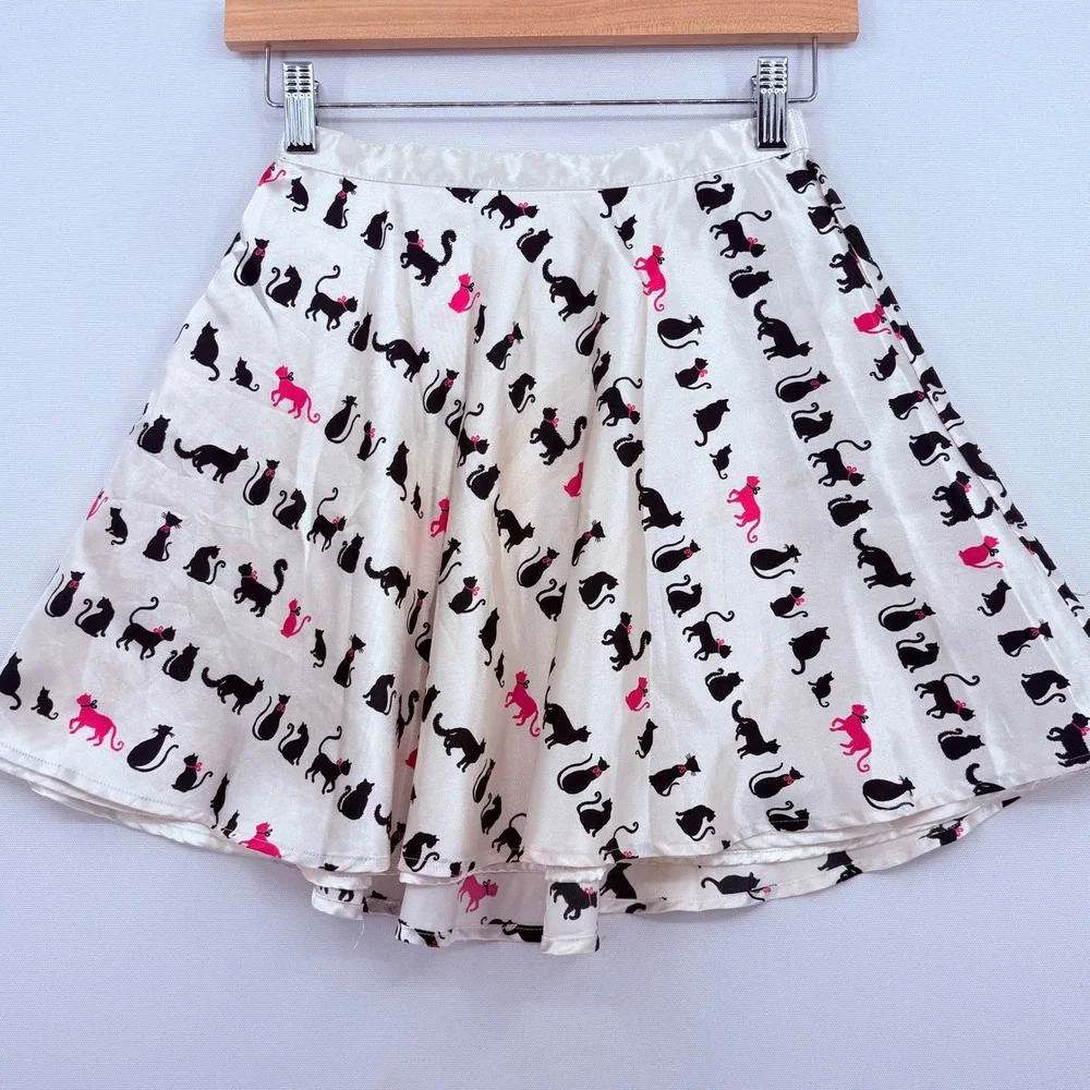 Gymboree Cat Print Skirt Kids 8 Ivory Pink Black City Sidewalk Coquette Retro